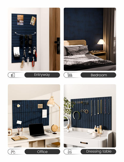 Felt Bulletin Board Tiles -28"x18" with 40 Adhesive Tabs, Cork Board Alternative for Office Decor, Push Pin Board Wall Organizer 6-Pack (Carbon Blue)