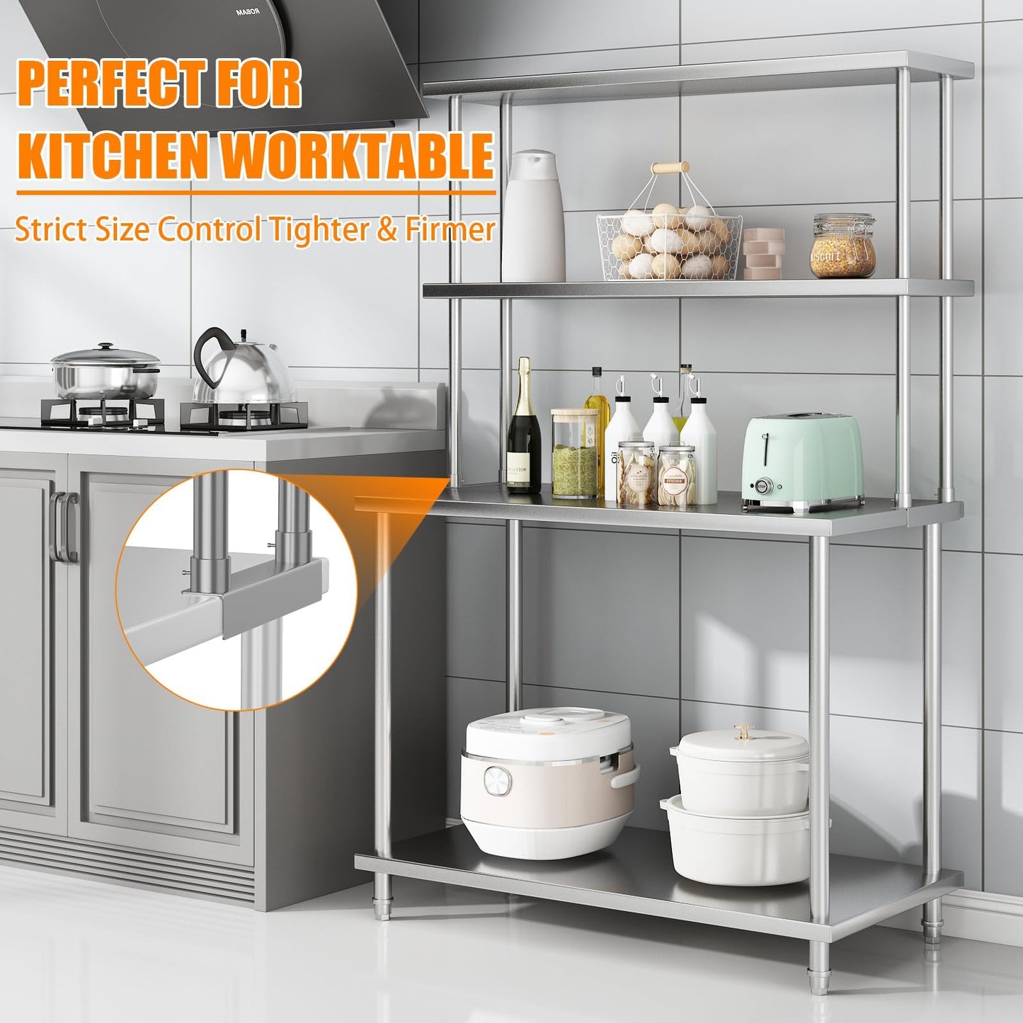 MilleLoom Overshelves, Stainless Steel 12'' x 48'' Overshelf, Commercial 2 Tier Shelf for Prep & Work Table in Restaurant, Home and Kitchen