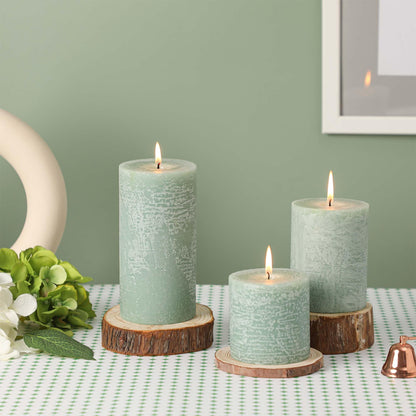 3x6 Inch Sage Green Pillar Candles Set of 3 - Unscented Spring, Long Clean Burning, Large Smokeless Dripless for Home Decor, Dinner Table, Bathroom, Rustic Decor