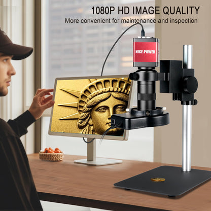 NICE-POWER Digital Microscope with Metal Base, 13MP 1080P HDMI VGA Industrial Microscope Magnifier, 130X Zoom C-Mount HD Lens, LED Ring Light, Soldering Electronic Repair Bench Microscopes