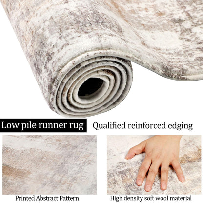 famibay Hallway Runner Rug 10 ft，Modern Washable Rug Runners for Hallways Non Slip Soft Wool Carpet Runner Low Pile Modern Abstract Long Runner Rug for Hallway Kitchen Bathroom(Beige/Camel)