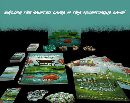 Above and Below: Haunted Board Game | Spooky Story Adventure | Red Raven Games | Light Strategy Village Building | 2–4 Players | Ages 8+ | Cards Dice &amp Ghostly Encounters