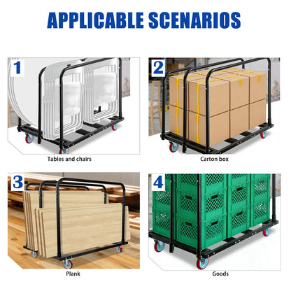Folding Table Cart, Heavy Duty Table Dolly with 5" PU Swivel Wheels, 1800 LBS Capacity Drywall Trolley, 10 Table Load for Party Events, Hotel, Warehouse, Factory, Moving Panels, Drywall, Boxes
