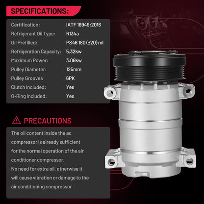BDFHYK 58950 Air Conditioning A/C Compressor Compatible with Chevy Silverado, Blazer, C1500, C1500 Suburban, C2500, C3500, K1500, K2500, K3500, Sonora, Tahoe, Compatible with GMC Jimmy/Sonoma/Yukon