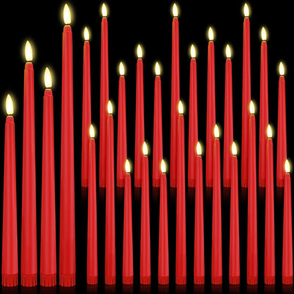 Rossesay 24 Pcs Flameless LED Taper Candles Battery Operated Candle 8.5", 9.65", 10.8", 12.8" Flameless Candlesticks Flickering for Christmas Church Wedding Indoor Decoration(Classic, Red)