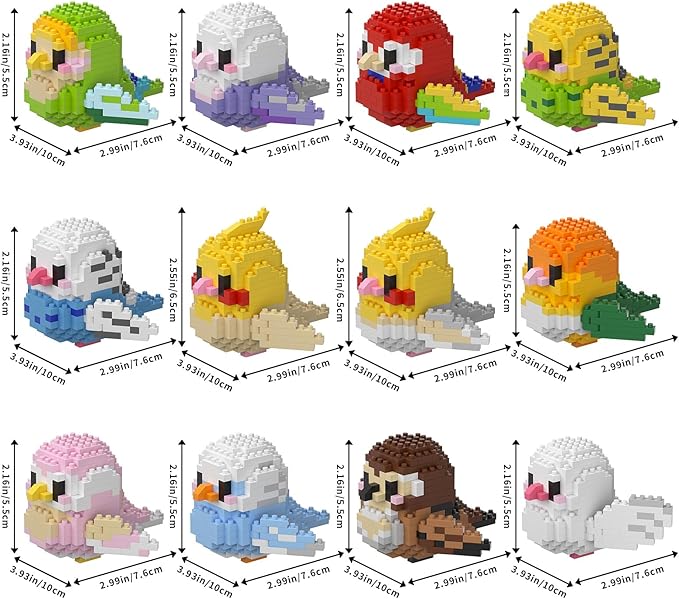 Parrots Micro Mini Building Block Sets Birthday Gift for Kids Animals Buildling Model Kits Mini Bricks Birds Series Toys for Kids（12 Boxes）