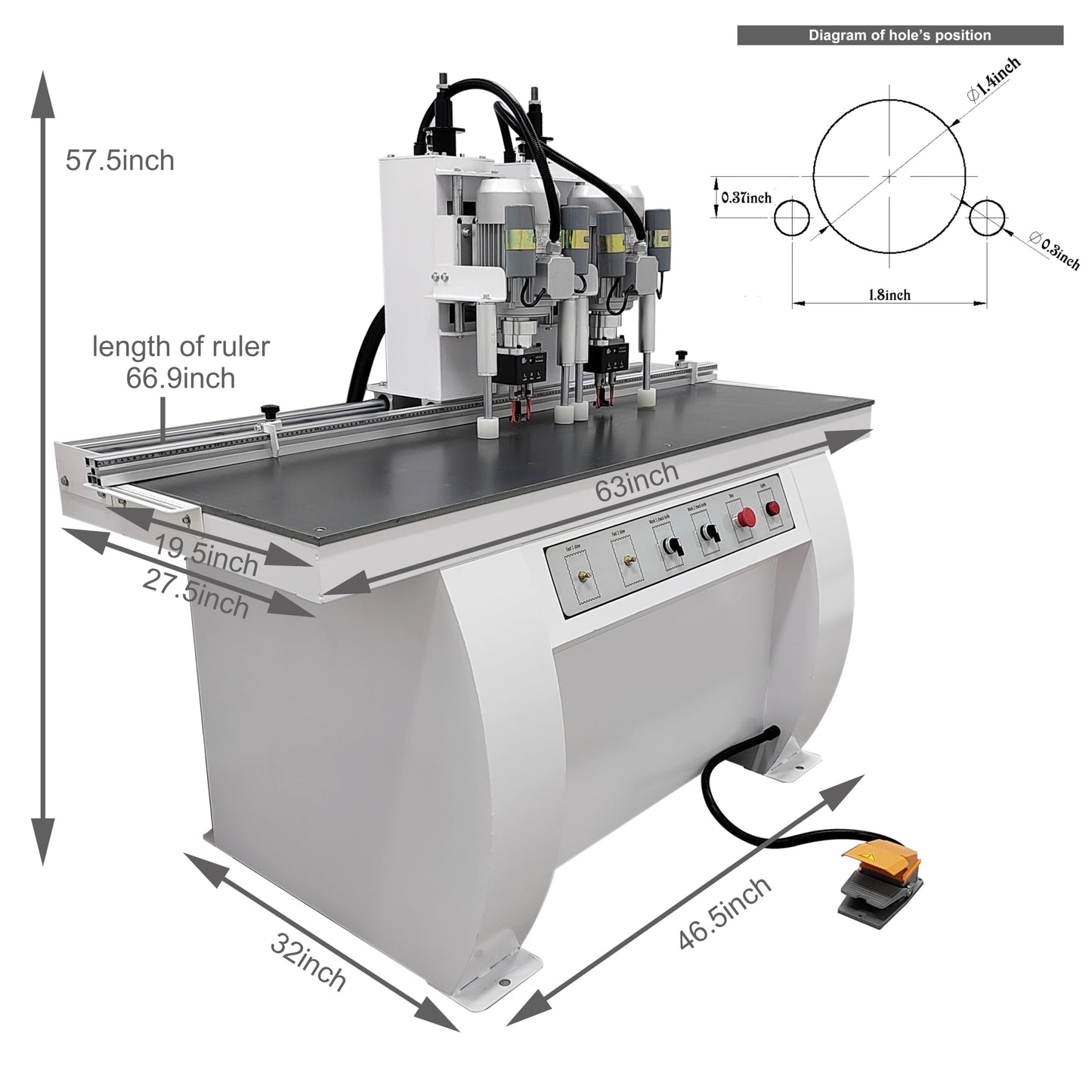 TECHTONGDA Hinge Boring Machine Woodworking Hole Drill Wood Electric Pneumatic Hole Puncher 0-2inch Drilling Depth Double Heads 45-9.5