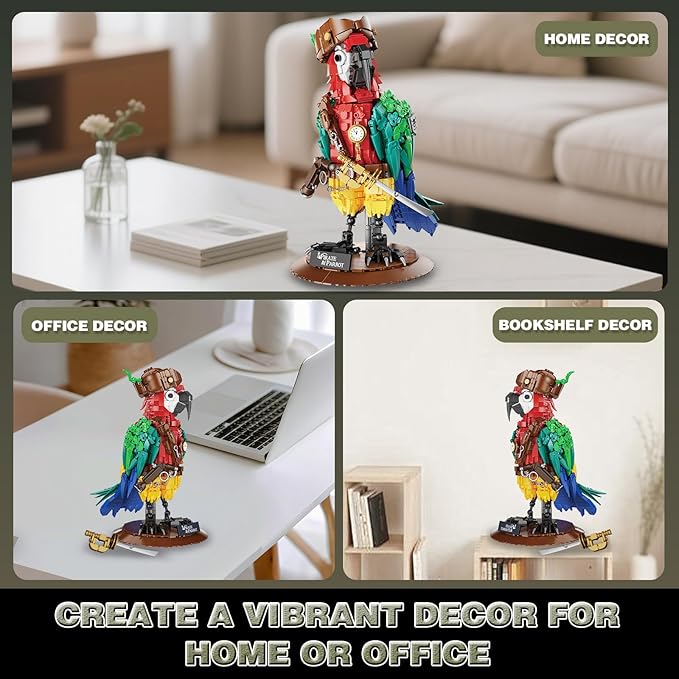 Pirate Parrot Flowers Building Set 1236PCS Parrot Creative Bird Model Home Deocr and Office Art Gift for Teens Boyfriend Adults 14+ (Compatible with Major Brand)