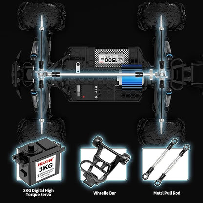 Hosim RC Truck 1:10 Scale 48+ KMH Remote Control Car for Adults 4X4 All Terrains Off-Road RC Car Waterproof Electric RC Cars for Boys Age 8-12 Toy Gift 40+ Min Play with 2 Batteries Monster Trucks
