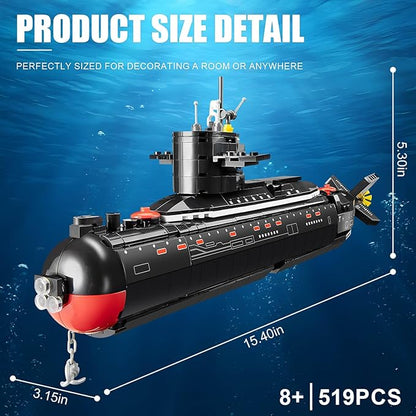 Finger Rock Nuclear Submarine Building Set WW2 Historical Military Series Submarine Model Set Collection Birthday Gifts Toy for Teens and Adults 14+ (519 Pieces)