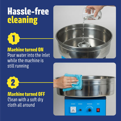 Wumple Professional Cotton Candy Machine - Commercial Electric Maker with Drawer & Large Stainless Steel Bowl - Fast Heat-Up - Perfect for Parties & Business - Blue