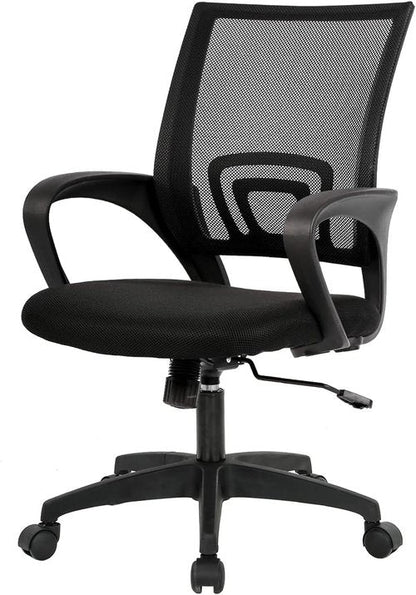 BestOffice Ergonomic Office Chair - Mid-Back Swivel Desk Chair with Breathable Backrest & Lumbar Support | Adjustable Height & Rolling Wheels | Dark Black for Adults & Women
