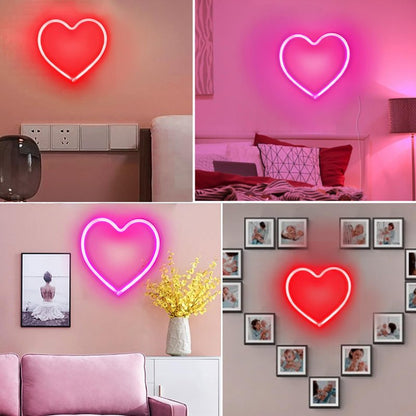 2-Pack Heart Neon Sign, Neon Heart Lights Battery Operated or USB Powered for Valentines Day Decorations, Valentines Lights for Wedding Proposal Anniversary Mothers Day Girls’ Room Decor (Pink & Red)