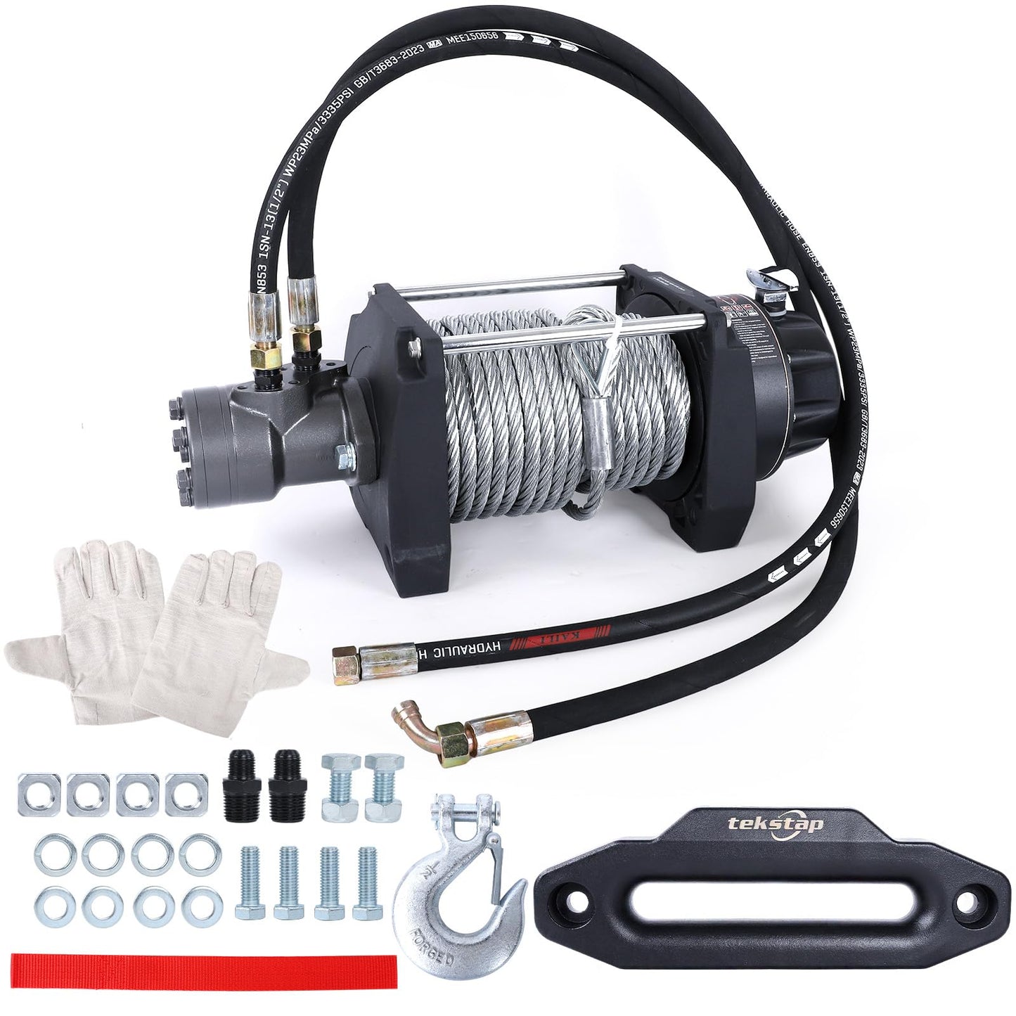 tekstap 20000LBS Hydraulic Winch,Steel Cable 1/2IN x 78FT,Gear Ratio:36/1,Hydraulic Motor:BMR100,Suitable for Vehicles with Hydraulic Stations, Off - Road Truck,Rescue Vehicles,Trailer,Fire Engines