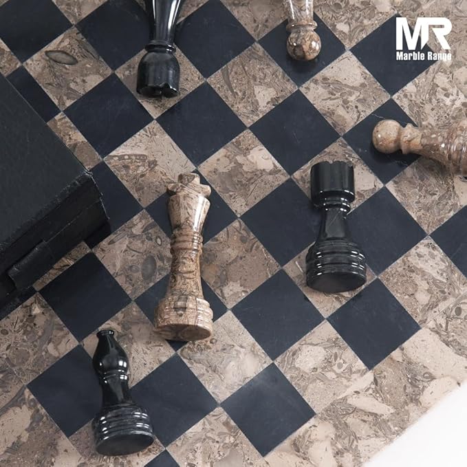 Marble Chess Set for Adults 15 Handmade Oceanic &amp Black Board Game with 32 Chess Pieces 2 Extra Queens &amp Storage Box Luxury Travel Game – Elegant Home Décor