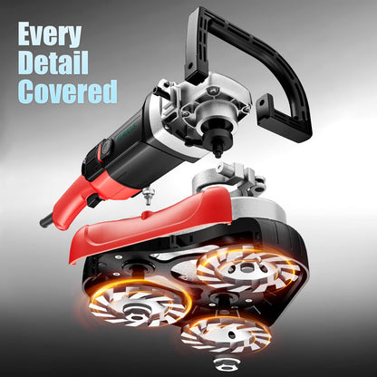 GLAUCUS 4" 3-Head Concrete Grinder, 2200W Electric Concrete Floor Grinder with 6-Speed Control, Diamond Grinding Machine for Concrete, Marble, Granite, Cement Floor Wall Ceiling Polishing (Red)