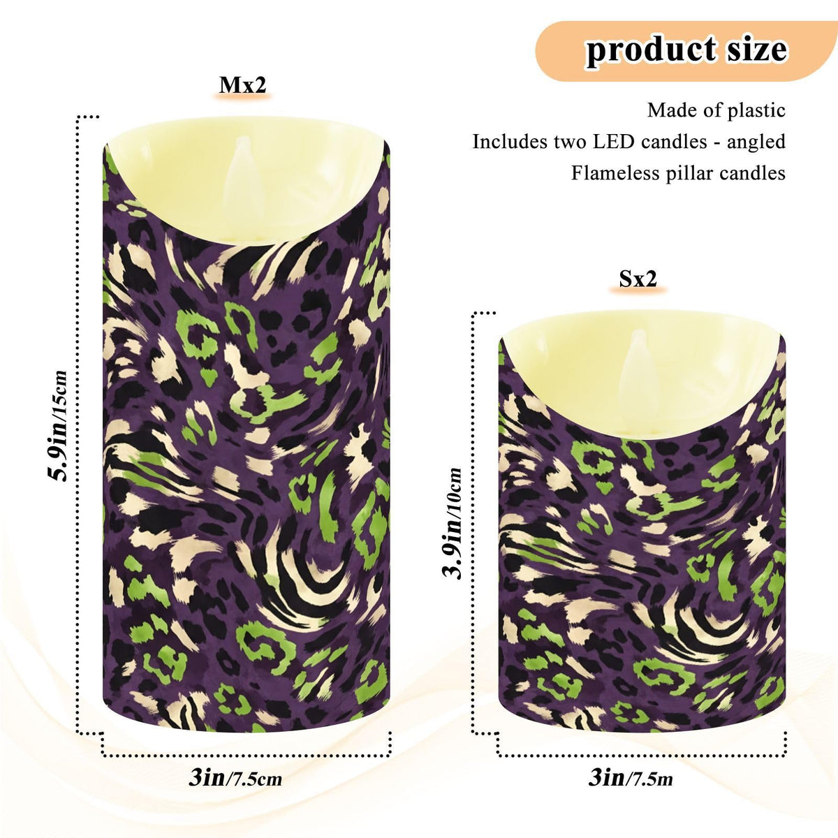 Gravopti Animal Print 2 Pack Flameless LED Pillar Candles with Remote & Timer, Battery Operated, Flickering Wax Candle for Wedding, Romantic Home & Party Decor