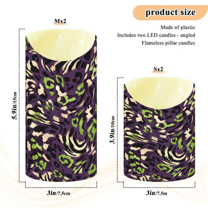 Gravopti Animal Print 2 Pack Flameless LED Pillar Candles with Remote & Timer, Battery Operated, Flickering Wax Candle for Wedding, Romantic Home & Party Decor