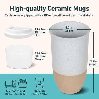 NOVA CERAMICS Travel Mug - Coffee Mug Travel – Microwave & Dishwasher Safe Coffee Clay Tumbler - Gifts For Women Men Him Her – 16oz – Dune