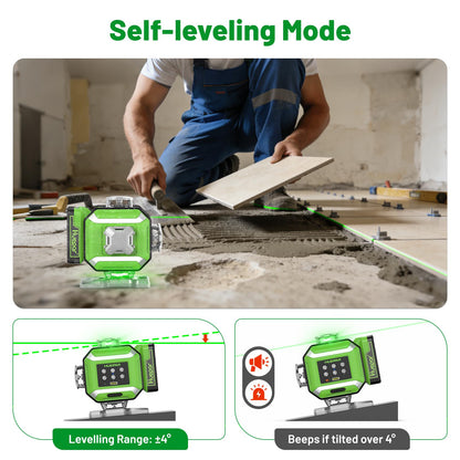 Huepar 2026 New Electronic Self Leveling Laser Level, 4x360° Green Cross Line Laser Tool, ±1/18" Accuracy, ±7% Slope Adjustment, Leveler Laser for Tile, Framing, Alignment, Layout, Construction & DIY