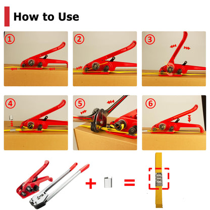 Heavy Duty Poly Strapping Tensioner with Cutter - Manual Strap Tool for 1/2"-3/4" PET & PP Strap, Durable Tensioner Tool for Home Moving & Commercial Shipping (Red, 8 Packs)