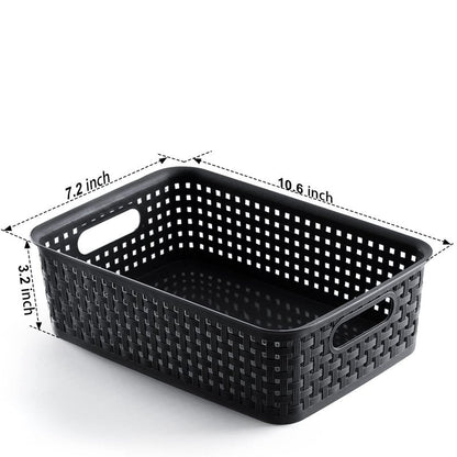 [ 8 Pack ] Plastic Storage Baskets, Small Pantry Organization and Storage Bins, Household Organizers for Laundry Room, Bathrooms, Kitchens, Cabinets, Countertops, Under Sink or Shelves, Black