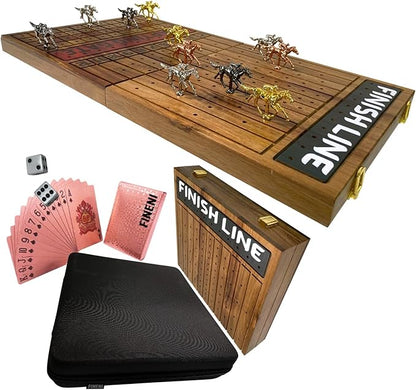 Horse Racing Game for Adults - Foldable Board Game With 11 Luxurious Metal Horses (Gold Silver Black RoseGold) - 22 Acacia Wood Race Game Board Dice &amp RoseGold Card