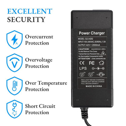 LUCK4U Electric Scooter Charger 42V 2A Power Adapter for Xiaomi and Segway Ninebot Multiple Security Protection Universal Lithium Battery Power Supply - US Plug
