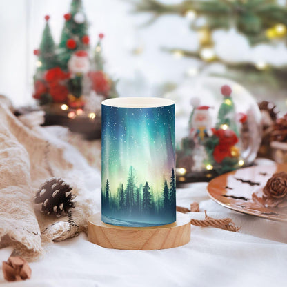 panksolu Flickering Flameless Candles, Aurora Borealis Forest Landscape LED Candles with Remote Timer, Battery Operated Candle for Valentine Wedding Halloween Christmas Decor - Set of 2