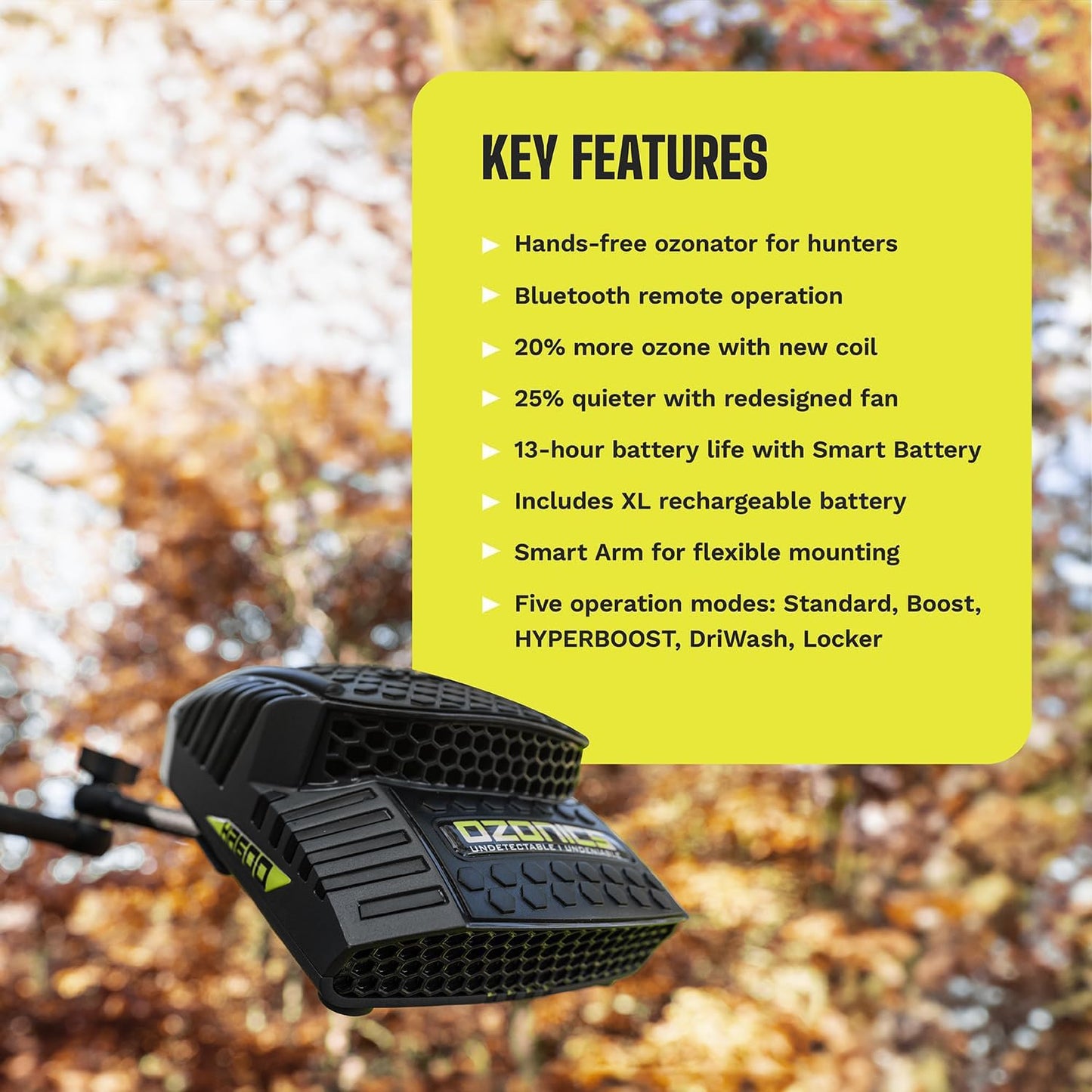 Ozonics HR-600 Hunting Scent Eliminator – Replaceable Coil, XL Rechargeable Battery with On-Board Charger, Top-Mounted Air Intake, Bluetooth Control, Ozone Generator with 5 Operation Modes