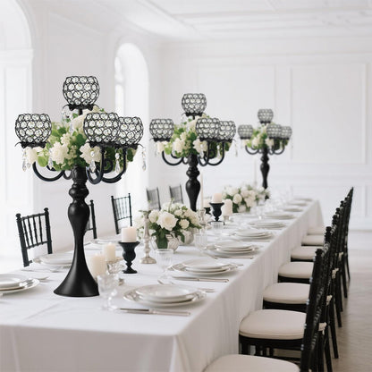 kolnlala 22.5 Inch Black 5-Arm Tea Light Crystal Candle Holder/Candlestick, Exquisite and Gorgeous Crystal Candelabra Table Centerpiece for Wedding/Holiday Events, Parties & Home Decor
