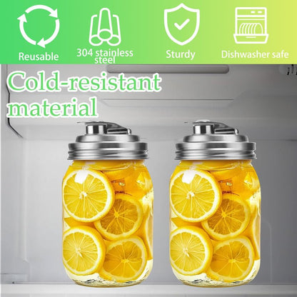 Mason Jar Wide Mouth Lid Stainless Steel Pour Spout Flip Cap,2 Pack Mason Jar Anticracking Pitcher Rust Leak Proof Seal Cover for Home Brewing Fruit Fermenting Drinks Salad (Wide Mouth)