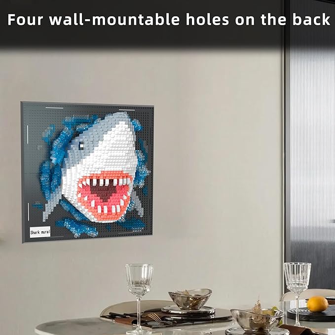 Mini Building Blocks Set Shark Mural - 3D Cute Animal Wall Art Shark Craft Kit Micro Mini Block Bricks Creative Ideals Building Toy Collectible Architecture Decoration Party Favor for Adult 2166PCS