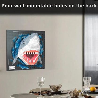 Mini Building Blocks Set Shark Mural - 3D Cute Animal Wall Art Shark Craft Kit Micro Mini Block Bricks Creative Ideals Building Toy Collectible Architecture Decoration Party Favor for Adult 2166PCS