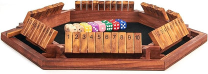 AMEROUS Upgraded 1-6 Players Shut The Box Dice Game Wooden Board Table Math Game with 16 Dice for Kids Adults Family Classroom Home Party or Pub