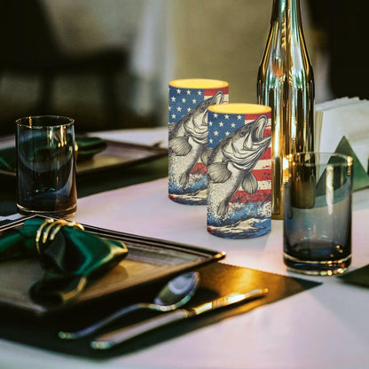 Luarisgur Summer Candles Battery Operated Flameless Candles with Remote and Timer Fish American Flag Electric Candles LED Flickering Candles for Home Farmhouse Room Bedroom Patriotic Decoration