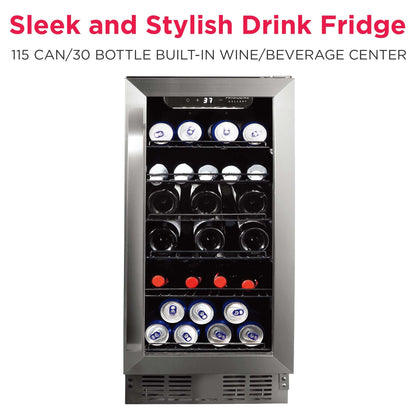Frigidaire Gallery, 22.5" Wide Beverage Cooler, 30-Bottles Stainless Steel, with Lock, Tempered Glass Door, Frost Free, Glass Door, Stainless Steel, Built-in