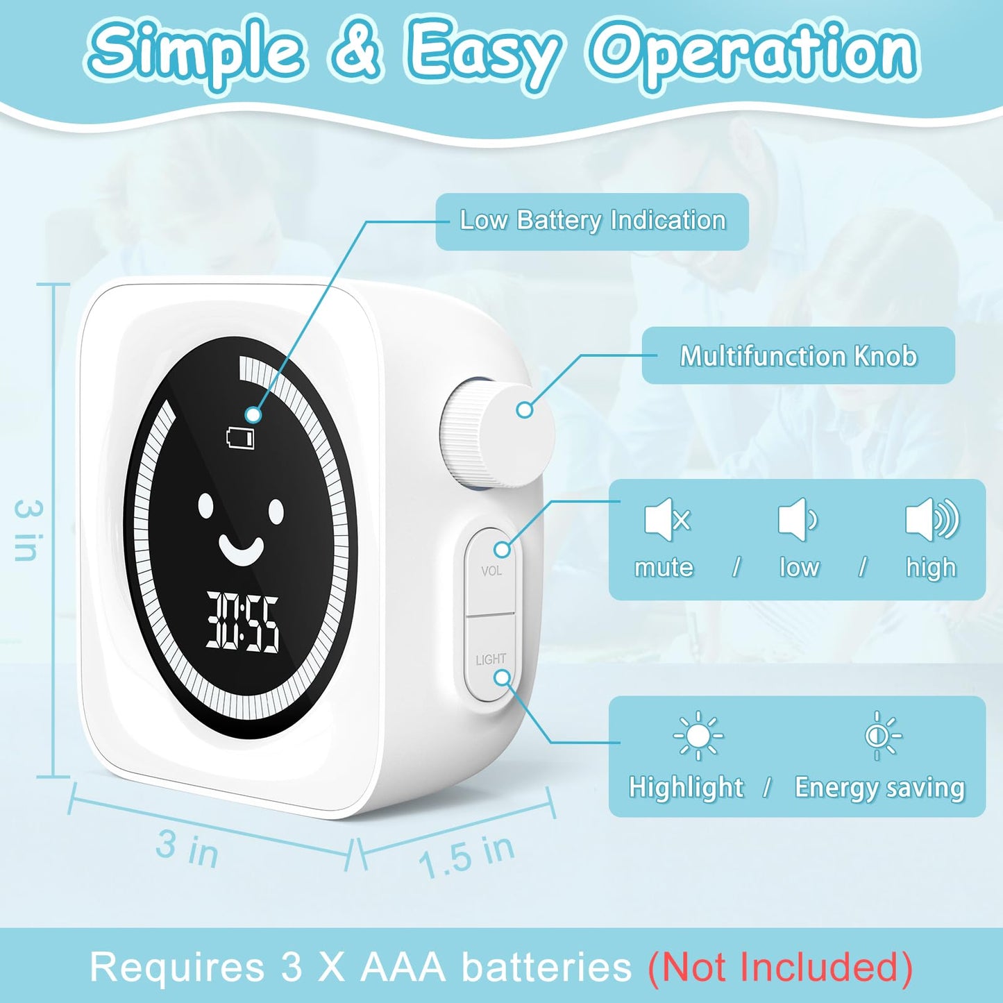 Visual Timer, 99 Minute Digital Kitchen Desk Timer for Office Supplies Home Productivity Management Tool Countdown Count Up, White