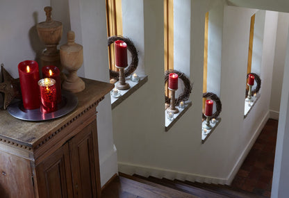 Luminara Flameless Flickering Melted Edge Set of 3 Candles, Battery Operated & Timer Function, Remote Included, Unscented Paraffin Burgundy Wax LED Light Pillar, Christmas Holiday Décor