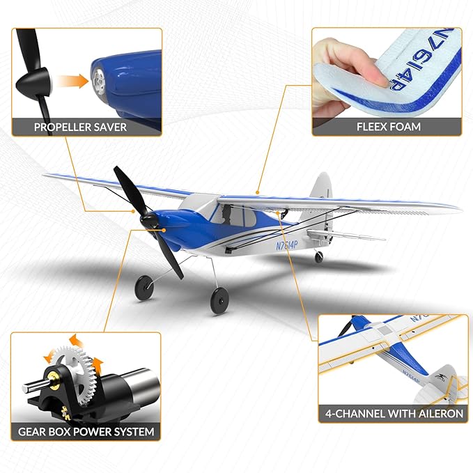 VOLANTEXRC RC Plane Trainer Sport Cub 4CH Remote Control Airplane with Prop Saver 6-Axis Gyro Stabilizer &amp 3 Modes to Fly Radio Controlled Aircraft RTF for Beginners &amp Adults (500mmBlue)