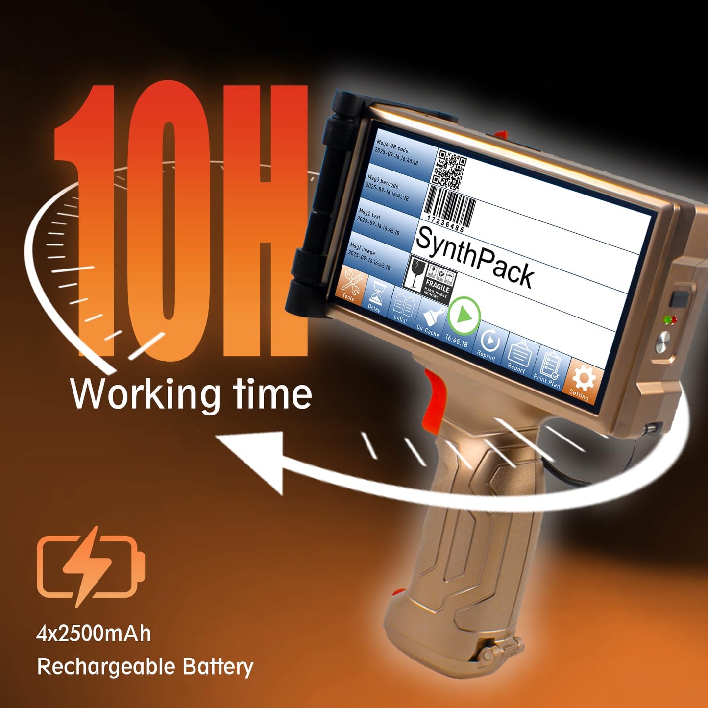 Handheld Inkjet Printer, 1200 DPI Portable Handheld Printer with 6.5 Inch Touchable Screen, 0.5 Inch Print Height for Printing QR Barcode Batch Number Logo on Plastic Carton Wood Metal Glass (SH1)