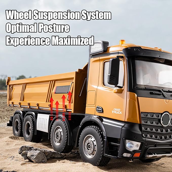 20-Inch Remote Control Dump Truck 12-Channels 1/14 Scale 13 LBS Load Capacity RC Heavy Duty Metal Construction Vehicles Toy for 14y+ Beginners (8-Wheels )