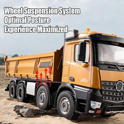 20-Inch Remote Control Dump Truck 12-Channels 1/14 Scale 13 LBS Load Capacity RC Heavy Duty Metal Construction Vehicles Toy for 14y+ Beginners (8-Wheels )