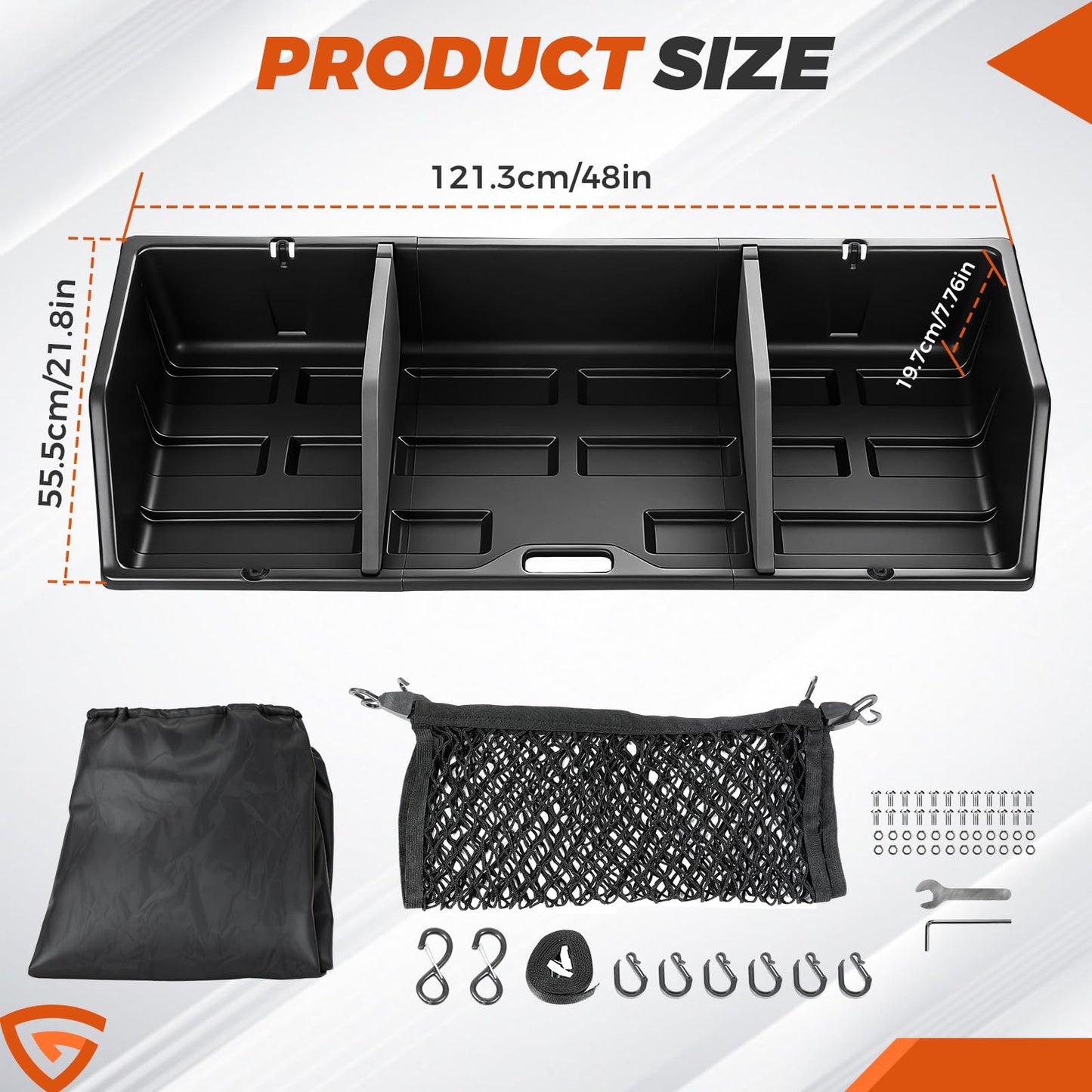 GEARLAST 48 inch Truck Bed Cargo Box, Truck Bed Organizers and Storage,Truck Bed Storage System with Isolation Netting and Tarpaulin, Tailgate-slide Design for Effortless Loading/Unloading