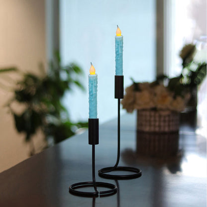 CVHOMEDECO. Real Wax Hand Dipped Battery Operated LED Timer Taper Candles Rustic Primitive Flameless Lights Decor, 6-3/4 Inch, Teal, 3 PCS in a Package