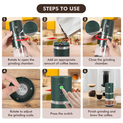 Portable Electric Coffee Grinder Stainless Steel Conical Burr Coffee Grinder with 45 Adjustable Settings Rechargeable Coffee Bean Grinder for Home, Travel, Camping, Office-Dark Green