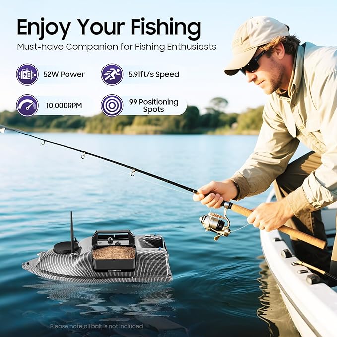 Bait Boat RC Fishing Bait Boat with GPS Positioning Auto-Return System with 16 Positioning Points 600M Range 4.4LBS Loading Capacity Dual 5200mAh Batteries and Carrying Bag for Fishing