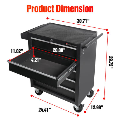 TANKSTORM 5-Drawer Rolling Tool Chest with Wheels, Heavy Duty Lockable Metal Tool Cabinet, Rolling Tool Box Organizer for Garage, Workshop, Repair Shop, Black