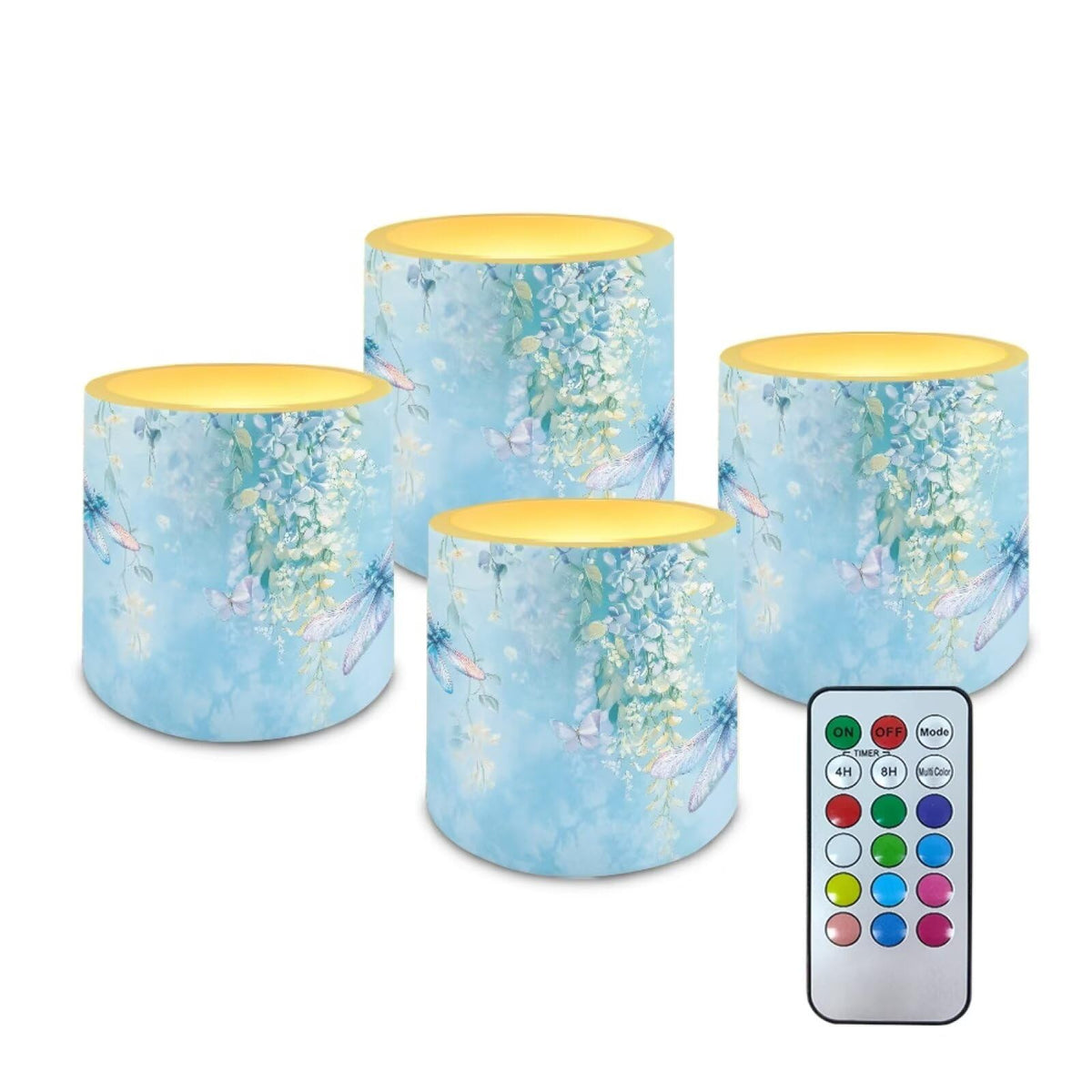 Cozeyat Sky Blue Flameless Candles 4 Pack Battery Operated LED Pillar Candles with Remote Control Timer Waterproof for Indoor Outdoor Use