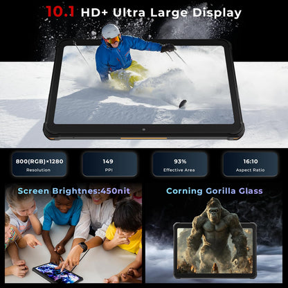 HOTWAV R8 Rugged Tablet Android 14, 10.1 inch HD+ Display 10800mAh Battery, Octa-Core 12GB RAM+128GB ROM+1TB Outdoor Tablet, 13MP+5MP Camera IP68/IP69K Waterproof, 4G Dual SIM/5G WiFi/BT5.1/GPS